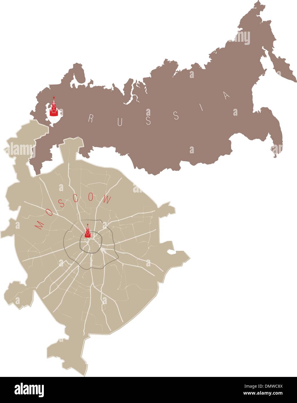 Russland und Moskau Vektorkarte Stock Vektor