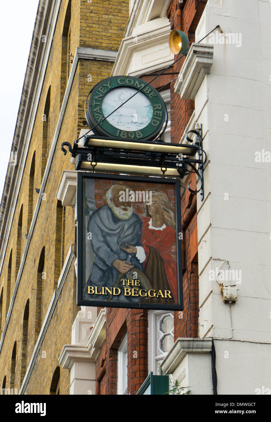 Zeichen für die blinde Bettler Pub in Whitechapel Road in London. Stockfoto