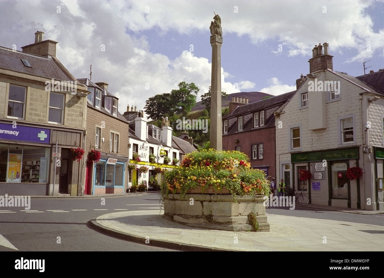 Mercat Cross, Melrose Stadtzentrum, Grenzen, Schottland, UK Stockfoto