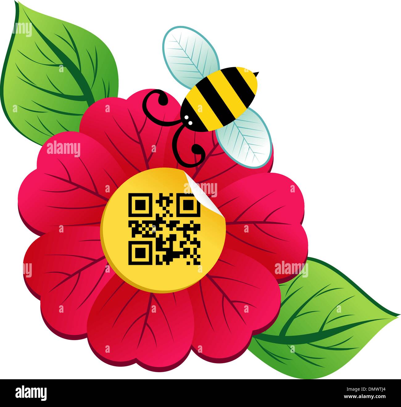 Frühlingsblume Zeit und Biene mit qr-code Stock Vektor