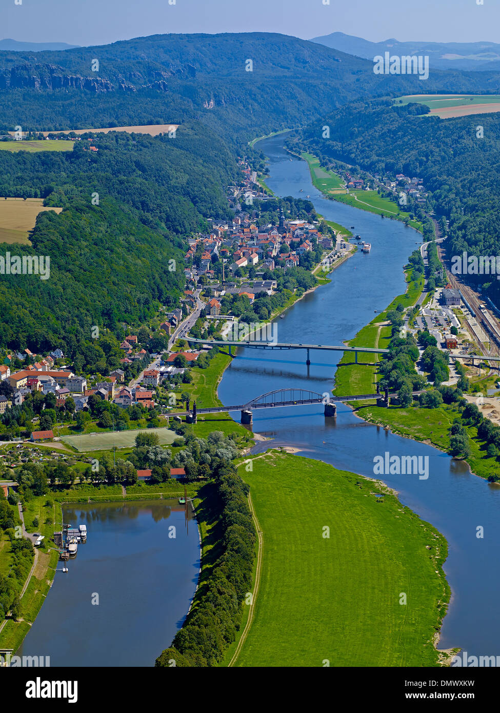 Schrammsteine und Bad Schandau, SSaxon Ostschweiz Erzgebirge, Sachsen, Deutschland Stockfoto