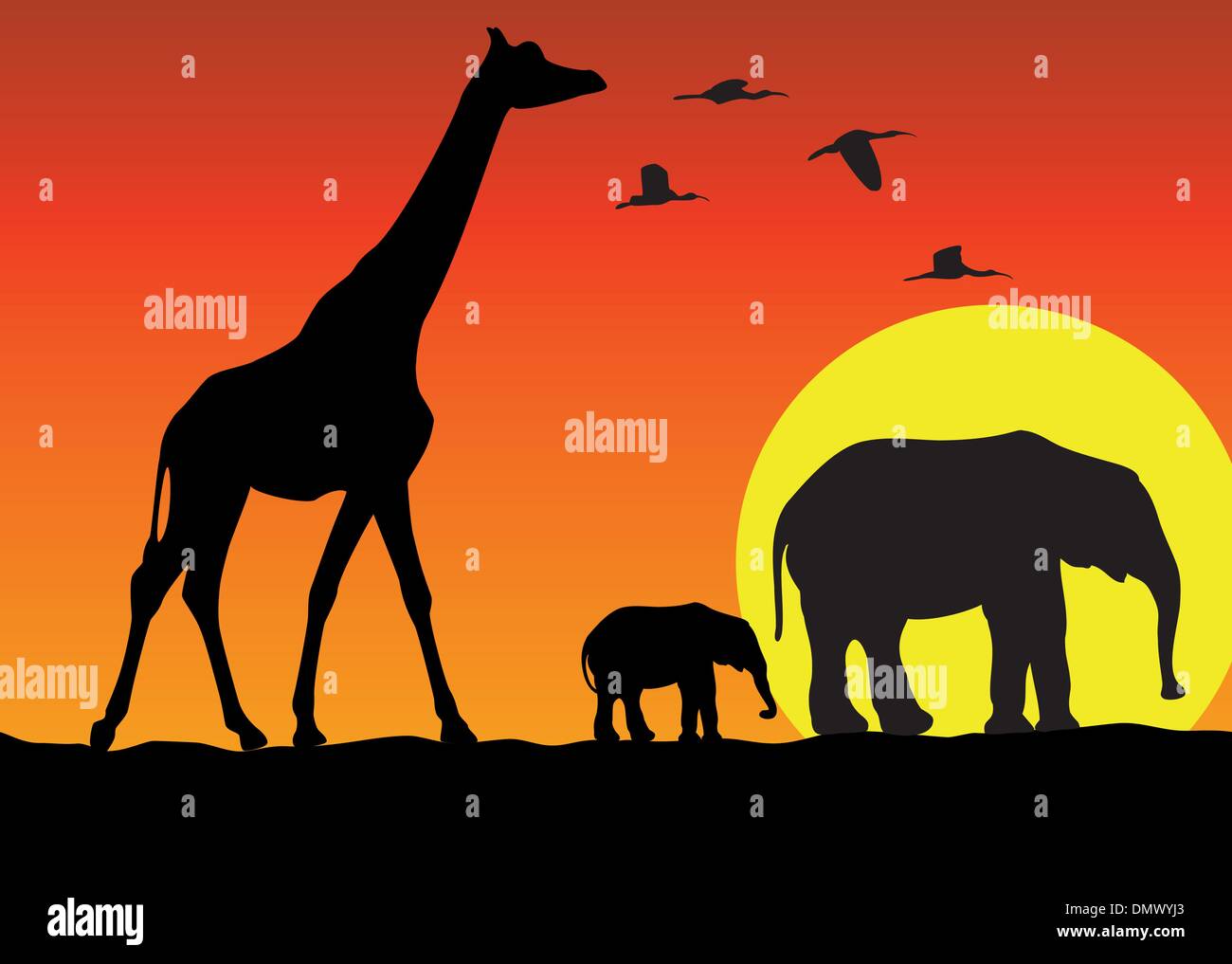 Vektor, Giraffen und Elefanten in Afrika Stock Vektor