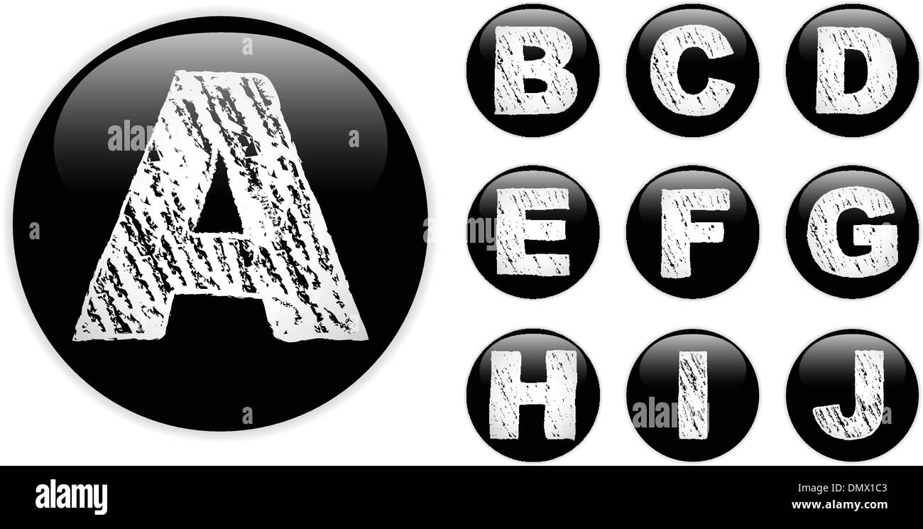 Kreide-Alphabets in glänzenden schwarzen Tasten Stock Vektor