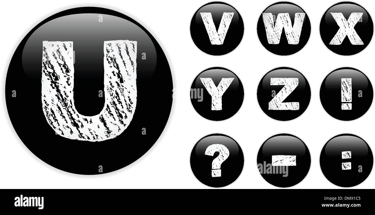Kreide-Alphabets in glänzenden schwarzen Tasten Stock Vektor