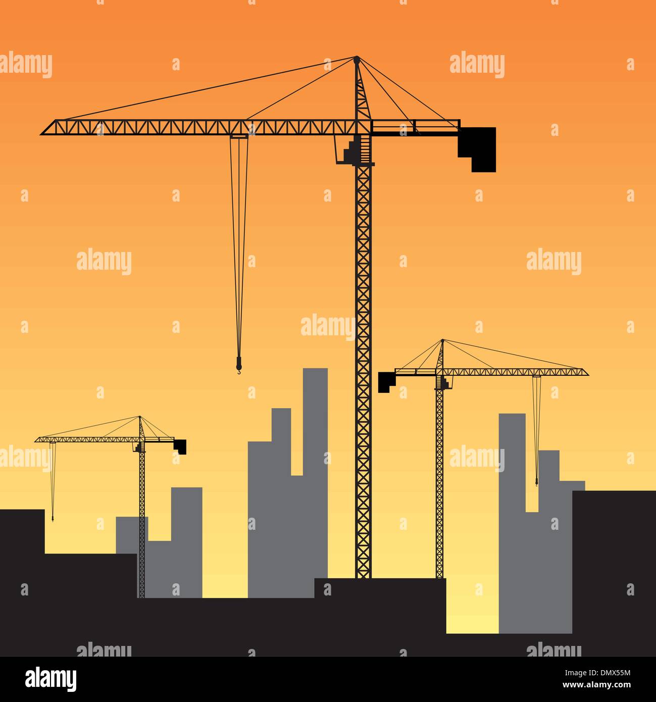 Baustelle am Sonnenuntergang. Stock Vektor