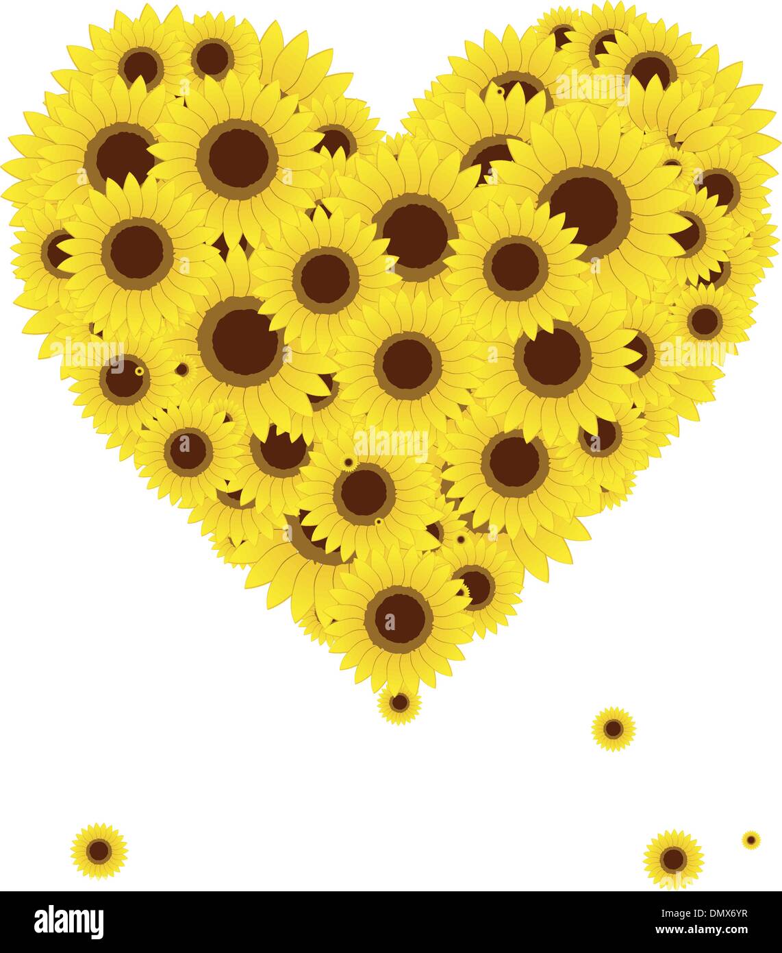Sonnenblumen Liebesherz für Ihr Design, Sommerwiese Stock Vektor