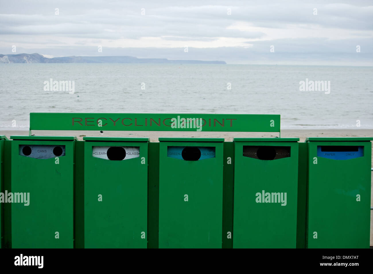 Recycling-Punkt auf Weymouth, Dorset. Stockfoto