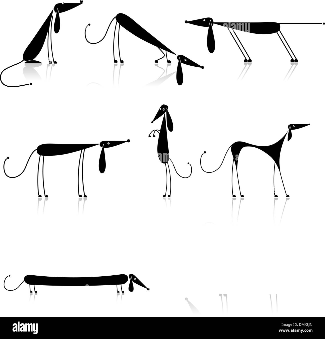 Lustige schwarze Hunde Silhouette, Sammlung für Ihr design Stock Vektor