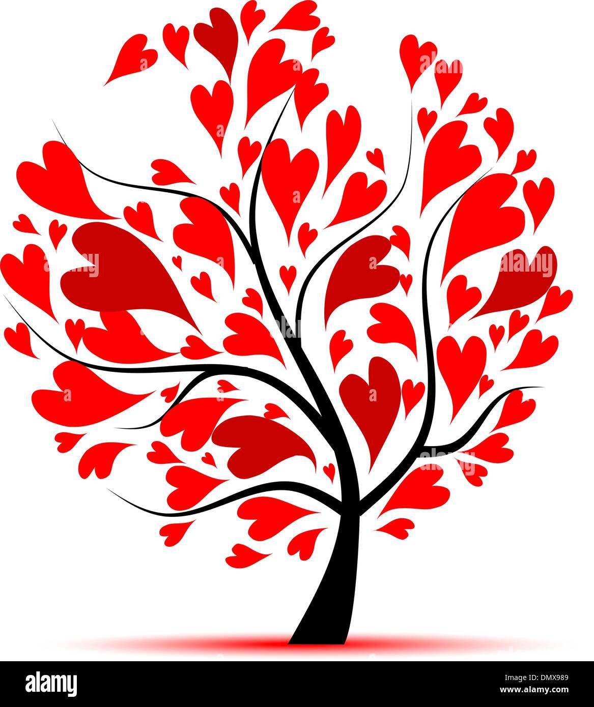 Valentine Baum, Liebe, Blatt vom Herzen Stock Vektor