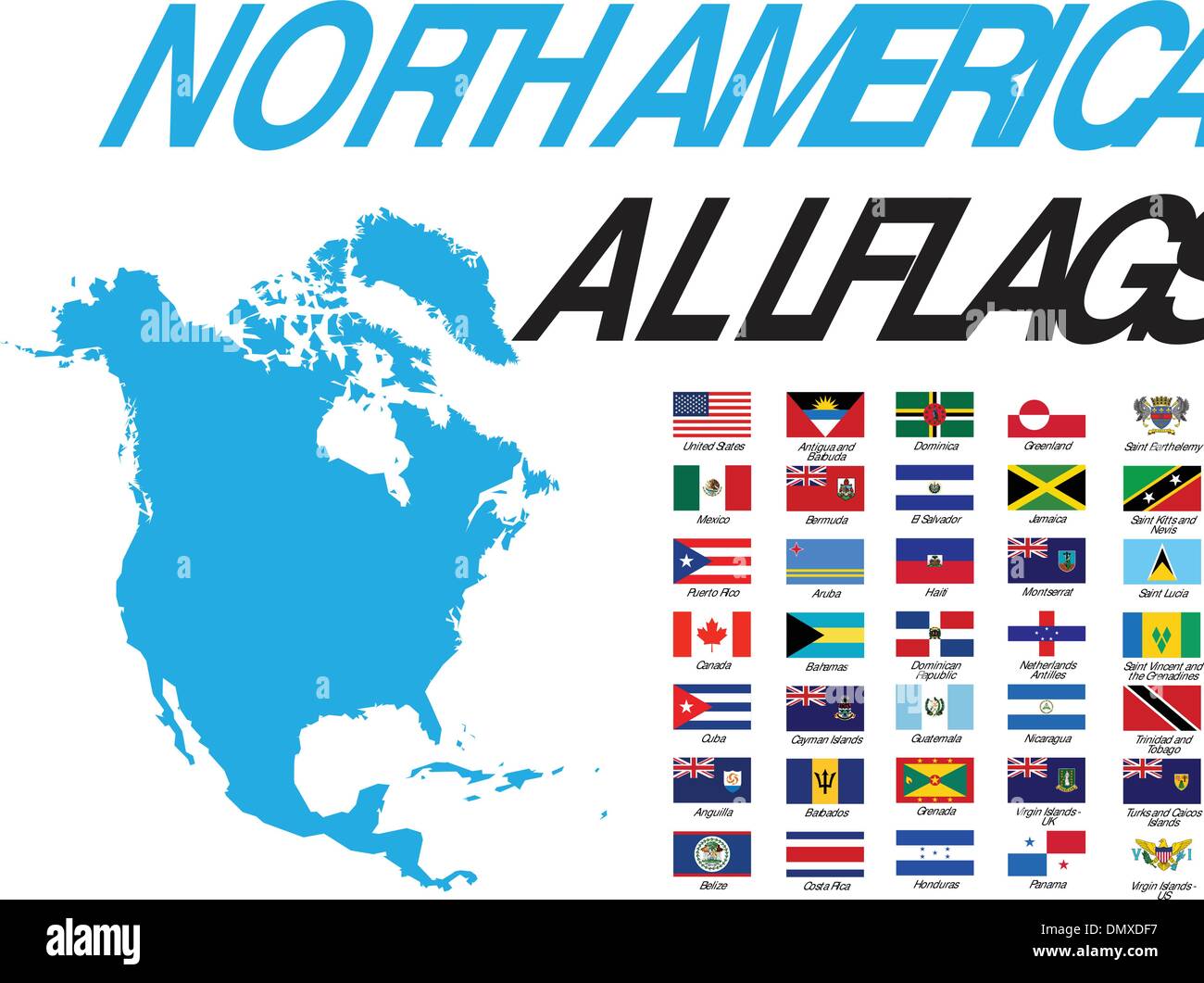 Nordamerika alle Flaggen Stock Vektor