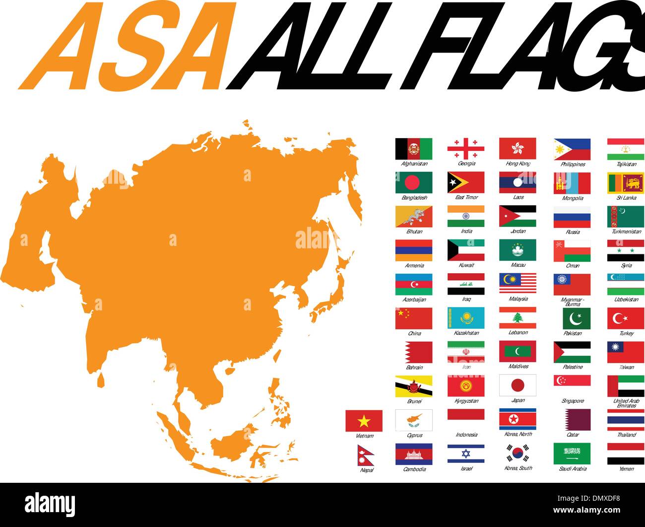 Asien alle Flaggen Stock Vektor