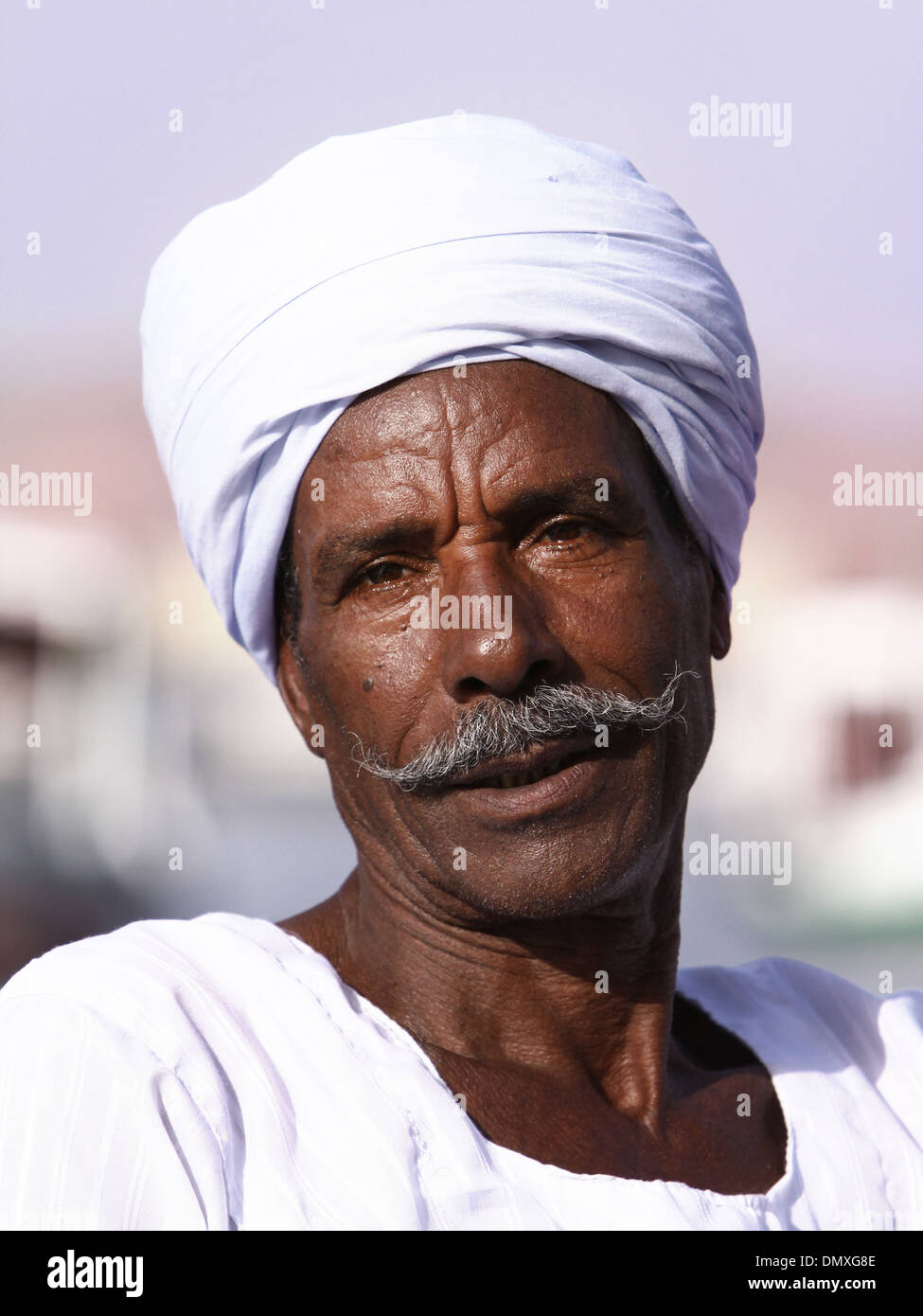 Ägyptische Gesicht. Mann aus Oberägypten. Das Boot Kapitän. Stockfoto