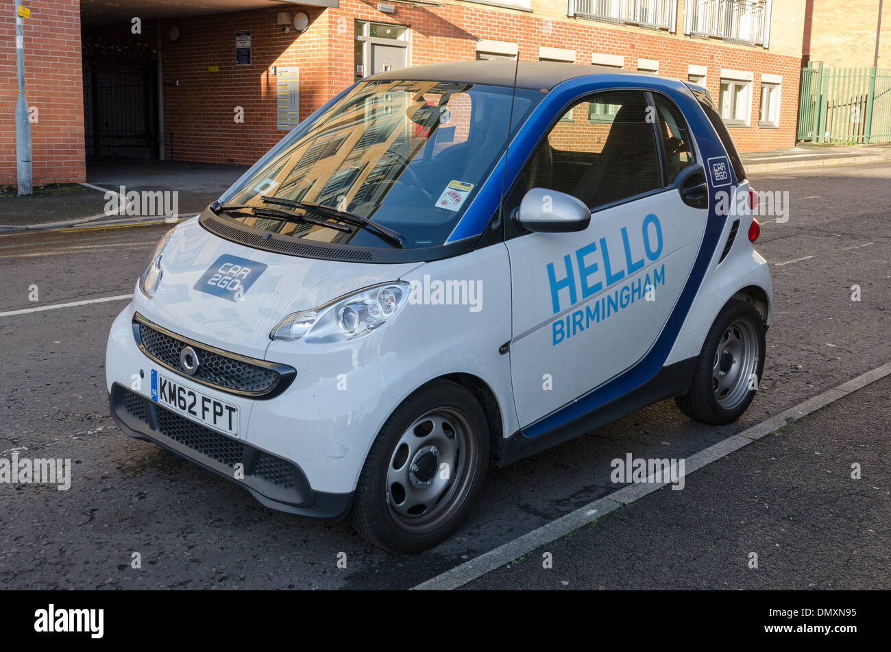 Smart Auto, das Teil des inzwischen aufgelösten Car2Go kurzfristige Autovermietung-Systems in Birmingham Stockfoto