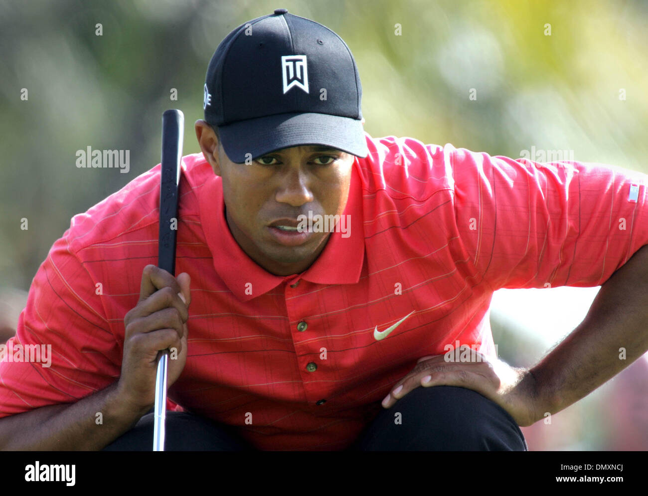 5. März 2006; Miami, FL, USA; Tiger Woods reiht sich ein Putt am 7. Loch. Woods machte einen Birdie auf der. Woods gewann das Turnier für das zweite Jahr in Folge. Obligatorische Credit: Foto von Allen Eyestone/Palm Beach Post/ZUMA Press. (©) Copyright 2006 von Palm Beach Post Stockfoto