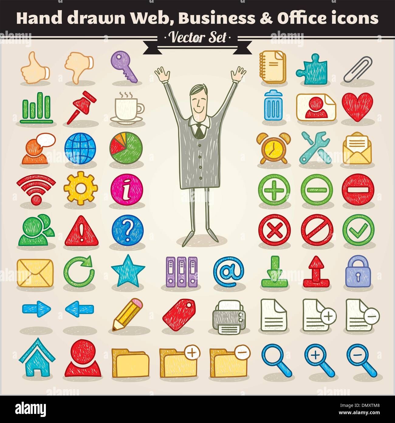 Hand gezeichnet Web, Business und Office-Symbole Stock Vektor
