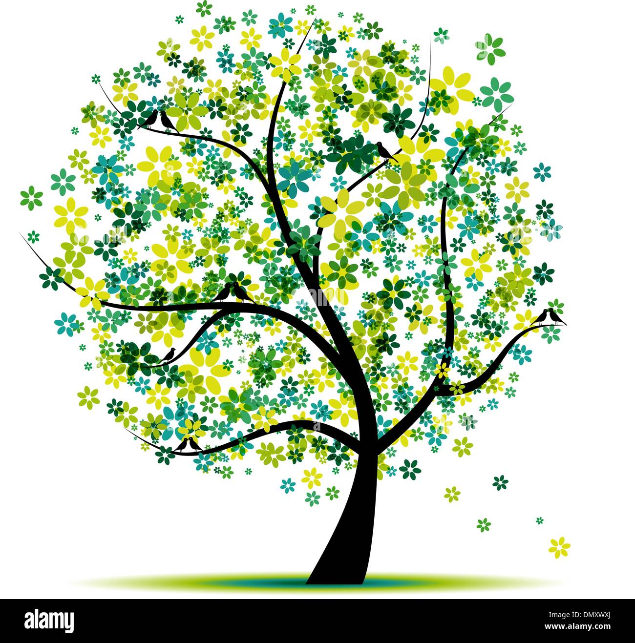 Frühling. Blumen Baum und Vögel für Ihr design Stock Vektor