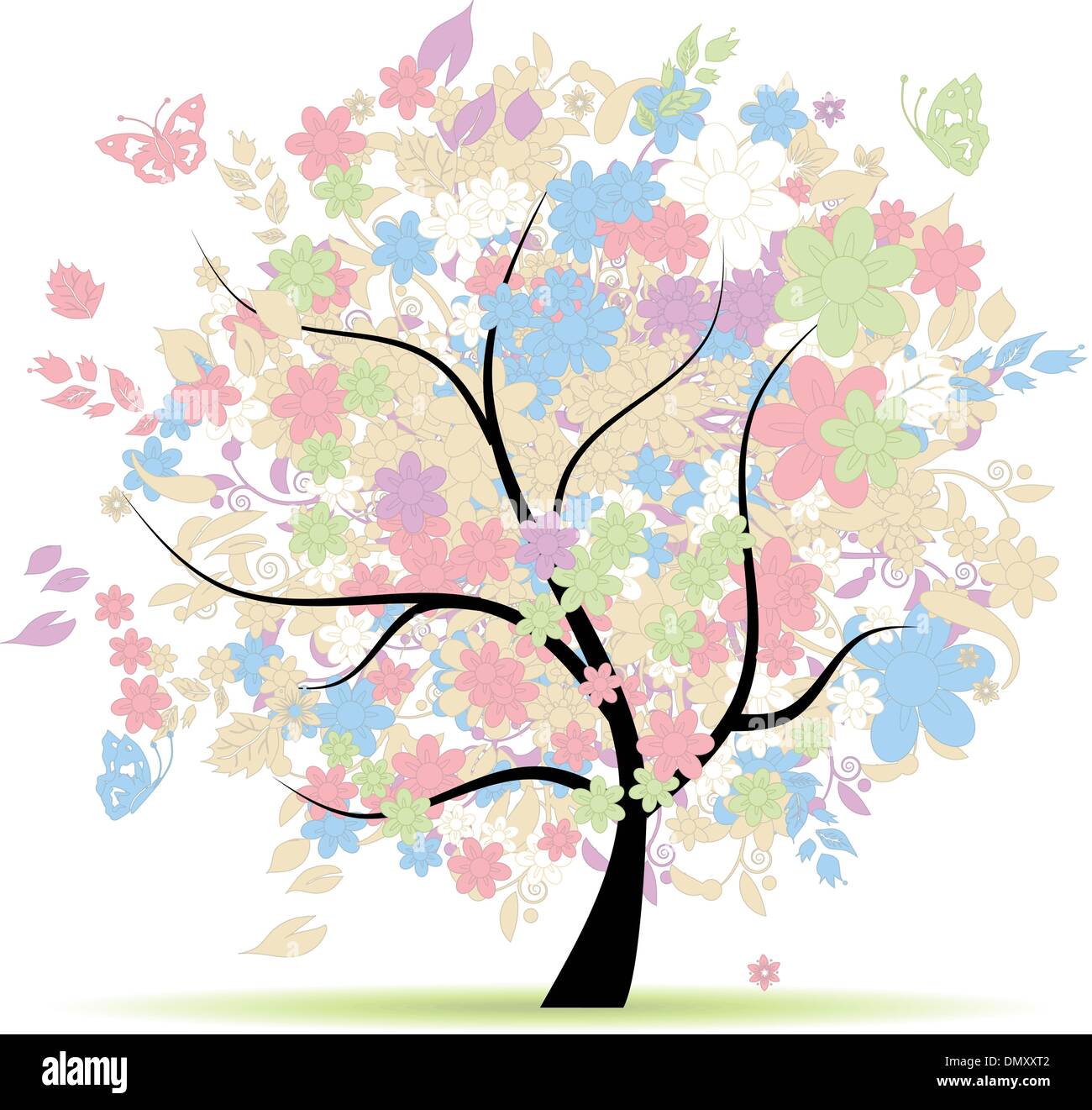 Blumen Baum Frühling in Pastell-Farben für Ihr Design, Stock Vektor