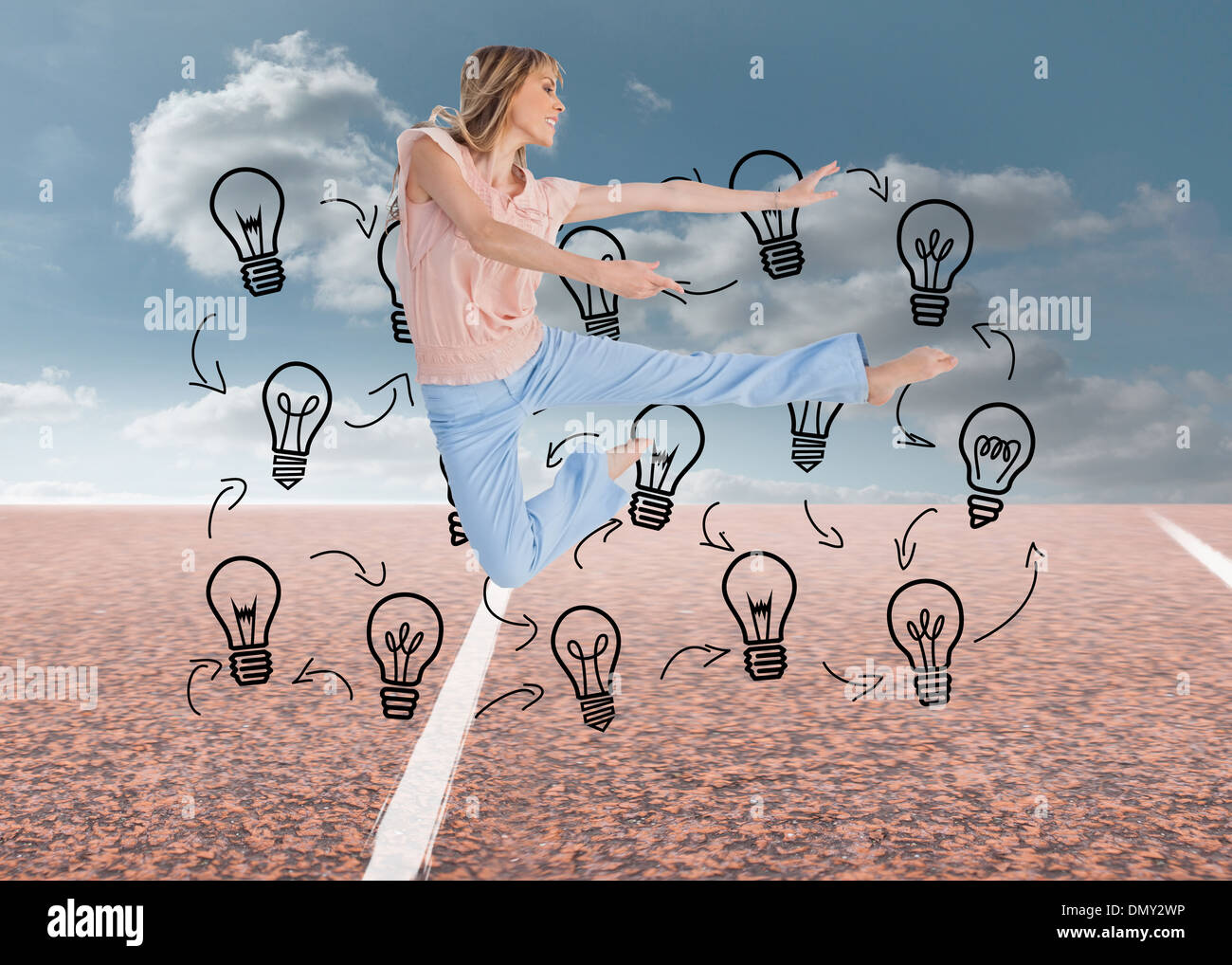 Zusammengesetztes Bild Frau tun Tanz pose Stockfoto