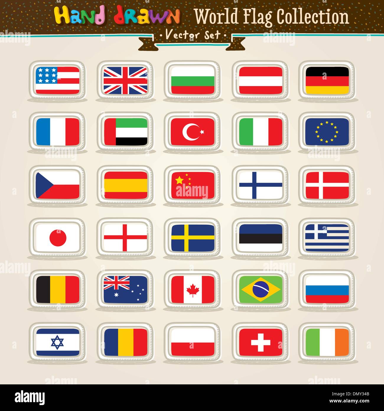 Vektor Hand Draw World Flags IconSet Alamy