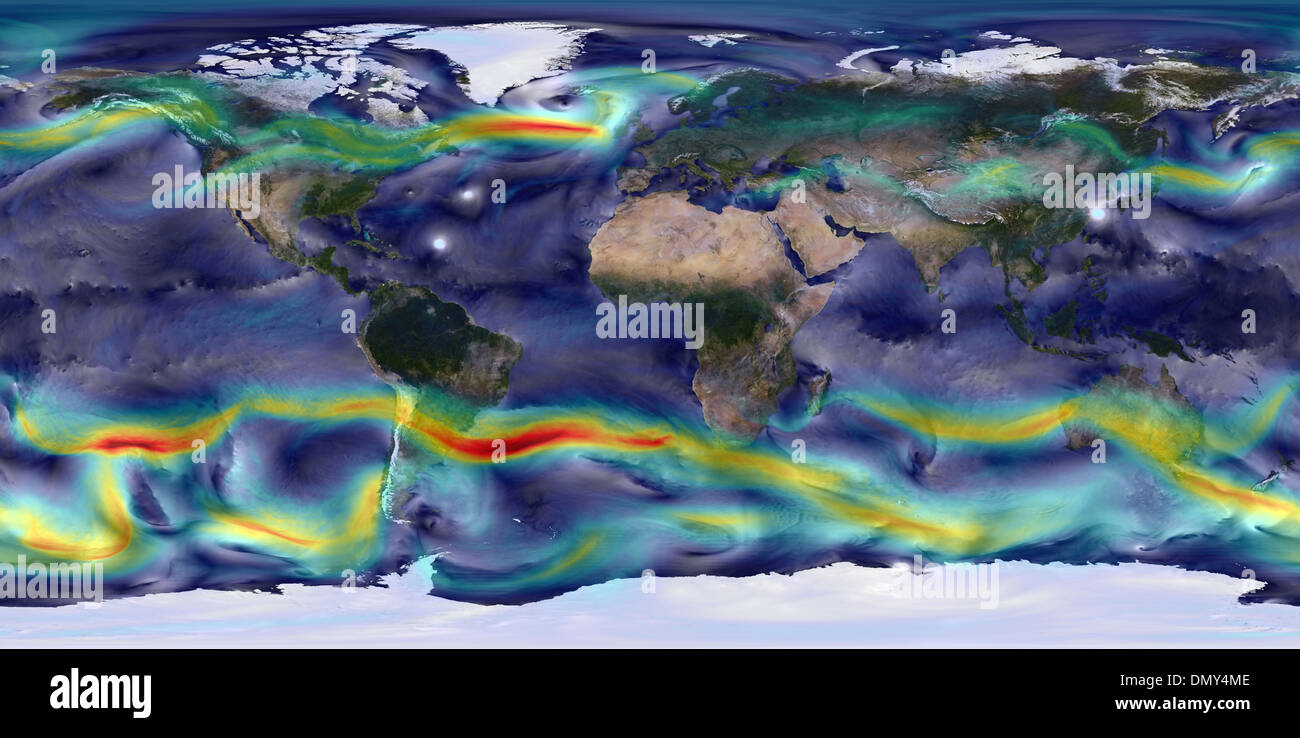 Globale Winde zeigt rot stärkere Winden Stockfoto