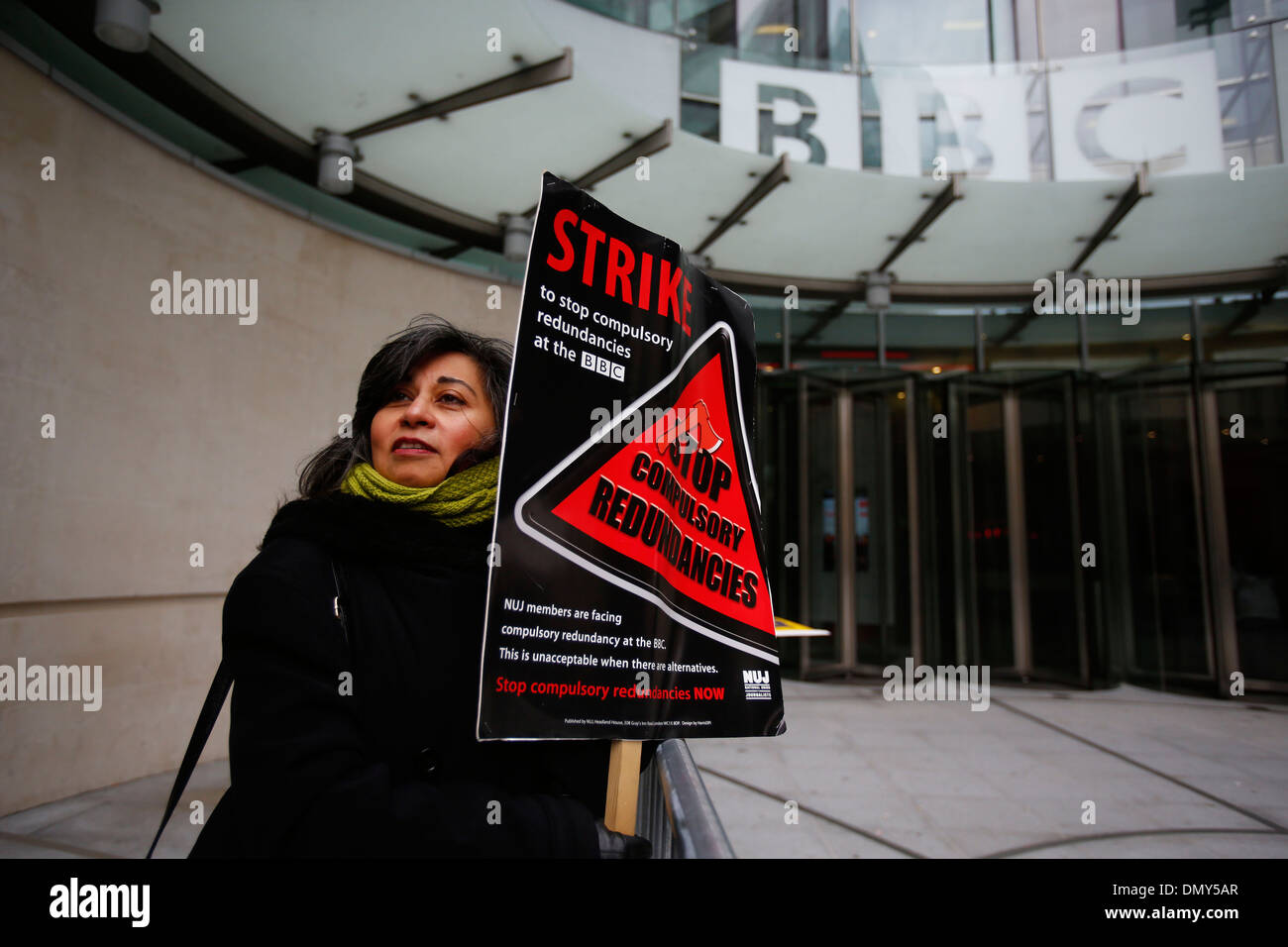 BBC-Mitarbeiter inszenieren einen 12 Stunden Streik außerhalb BBC Broadcasting House Stockfoto