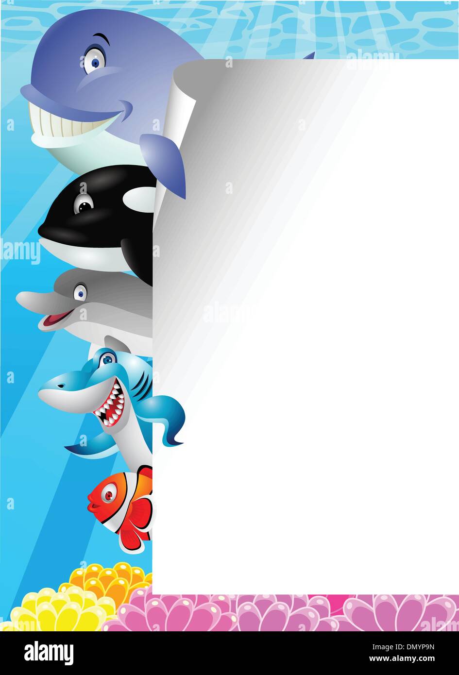 Meer Leben Cartoon mit leere Zeichen Stock Vektor