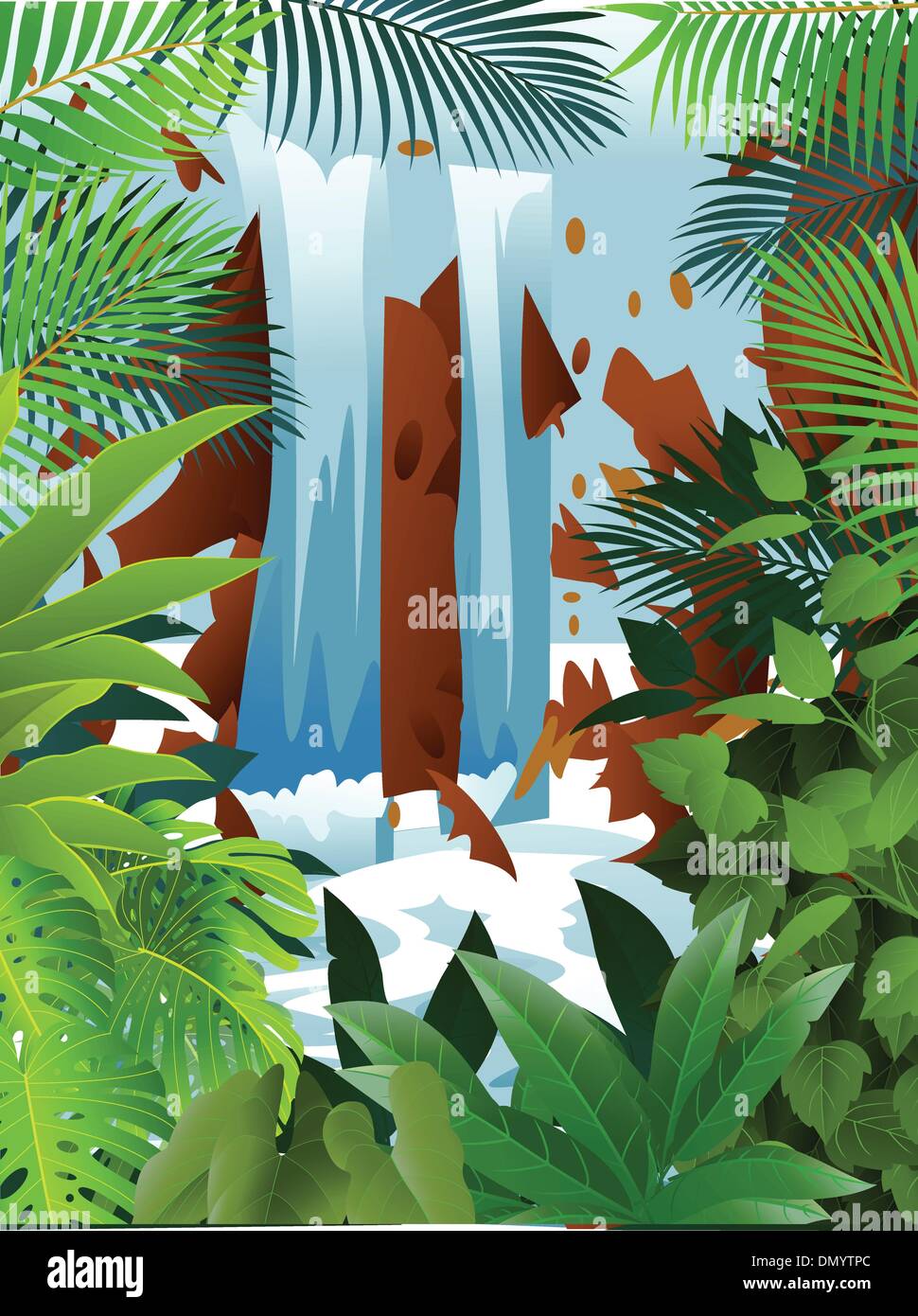 Tropenwald mit Wasserfall Stock Vektor