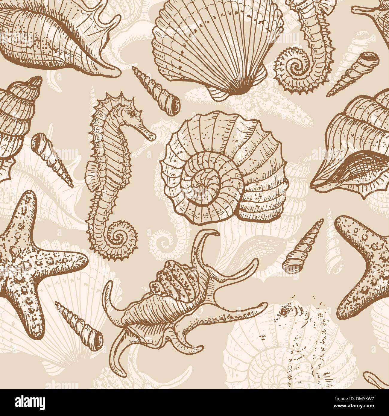 Meer Hand gezeichnete nahtlose Muster Stock Vektor
