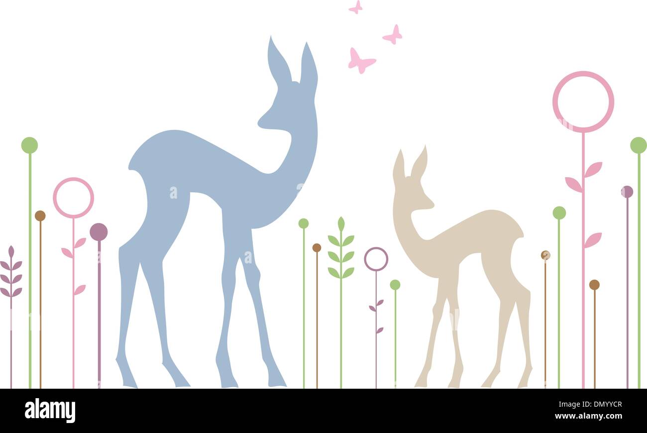 Vektor-süße Hirsche mit floraler Hintergrund Stock Vektor