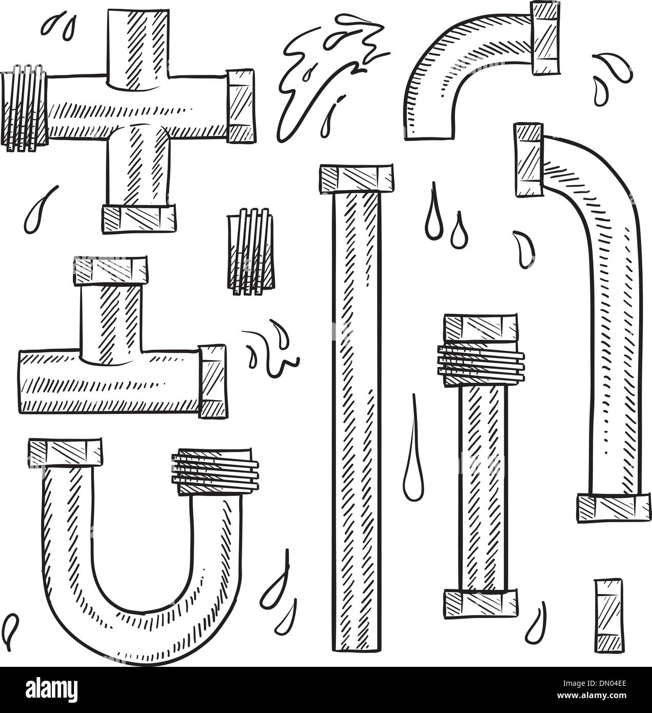 Sanitär- und Wasserleitungen Vektor-Skizze Stock Vektor