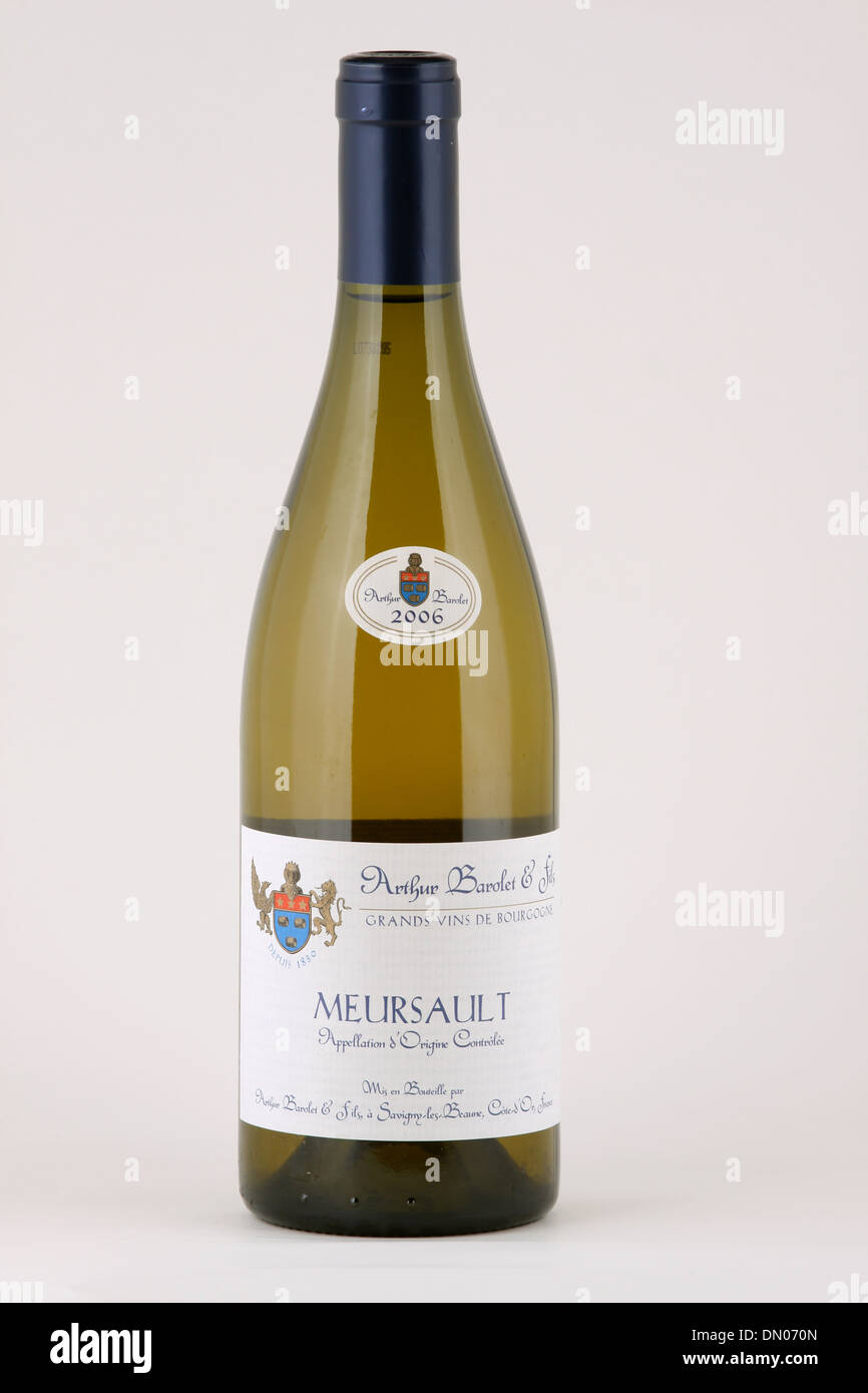 Eine Flasche Bourgogne weißen Wein, Meursault 2006, AOC, Arthur Barolet, Grands Vins de Bourgogne, Burgund, Frankreich Stockfoto