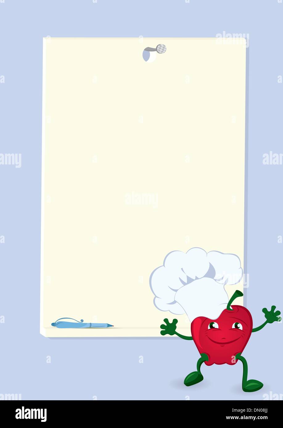 Apple-Cartoon-Character-near-Menu-Board Stock Vektor