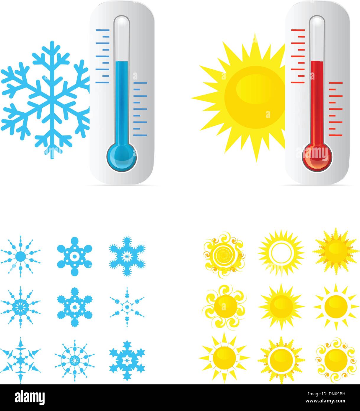 Warme und kalte Temperatur Thermometer Stock Vektor