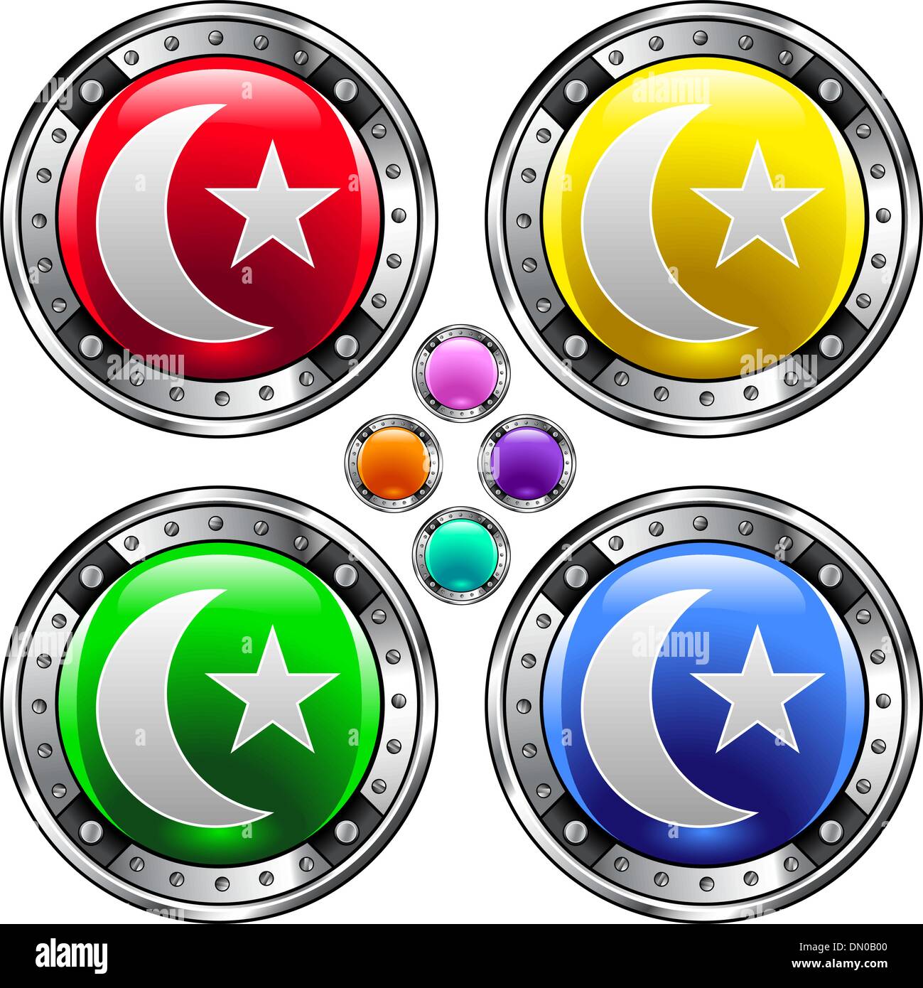 Islamische Stern und Halbmond bunten button Stock Vektor