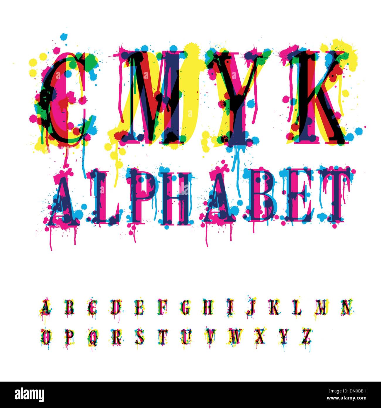 CMYK-Alphabet. Zusammensetzung von nicht erkannten verschiedene Buchstaben ein Stock Vektor