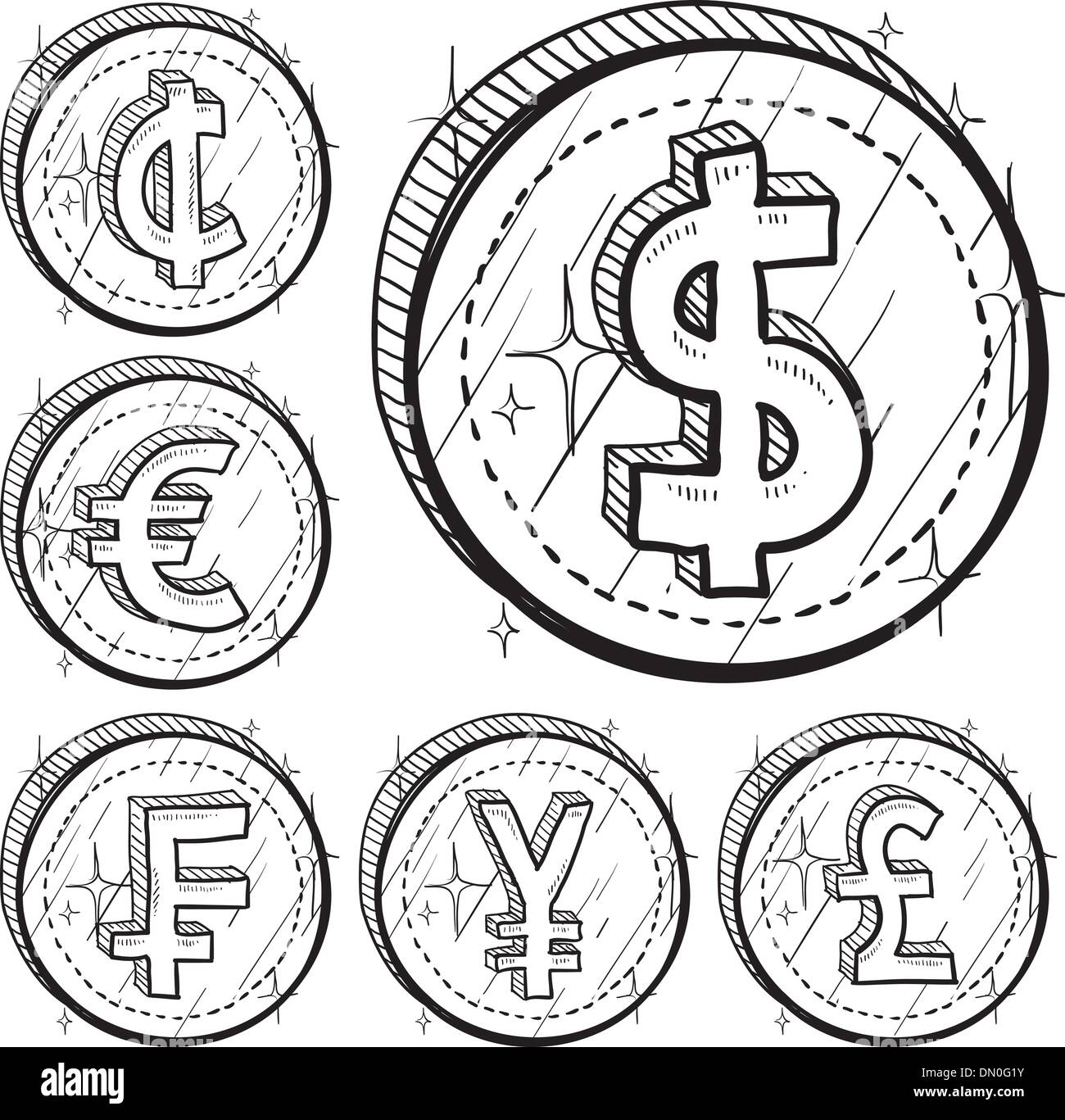 Internationale Münzen symbol Stock Vektor