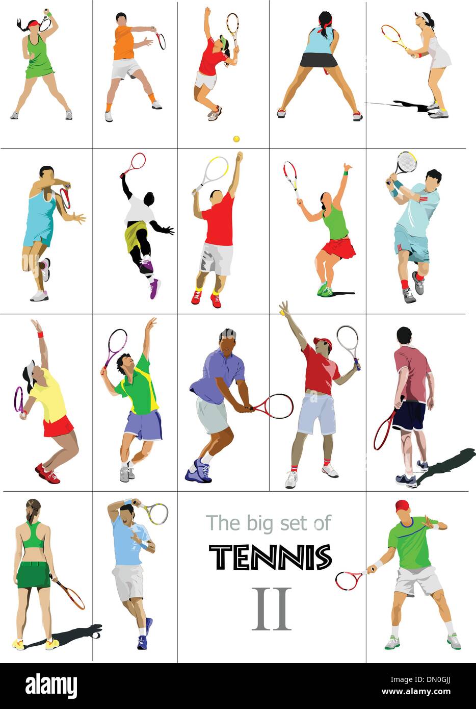 Großen MEZ # II der Tennisspieler. Farbige Vektor-Illustration für Stock Vektor