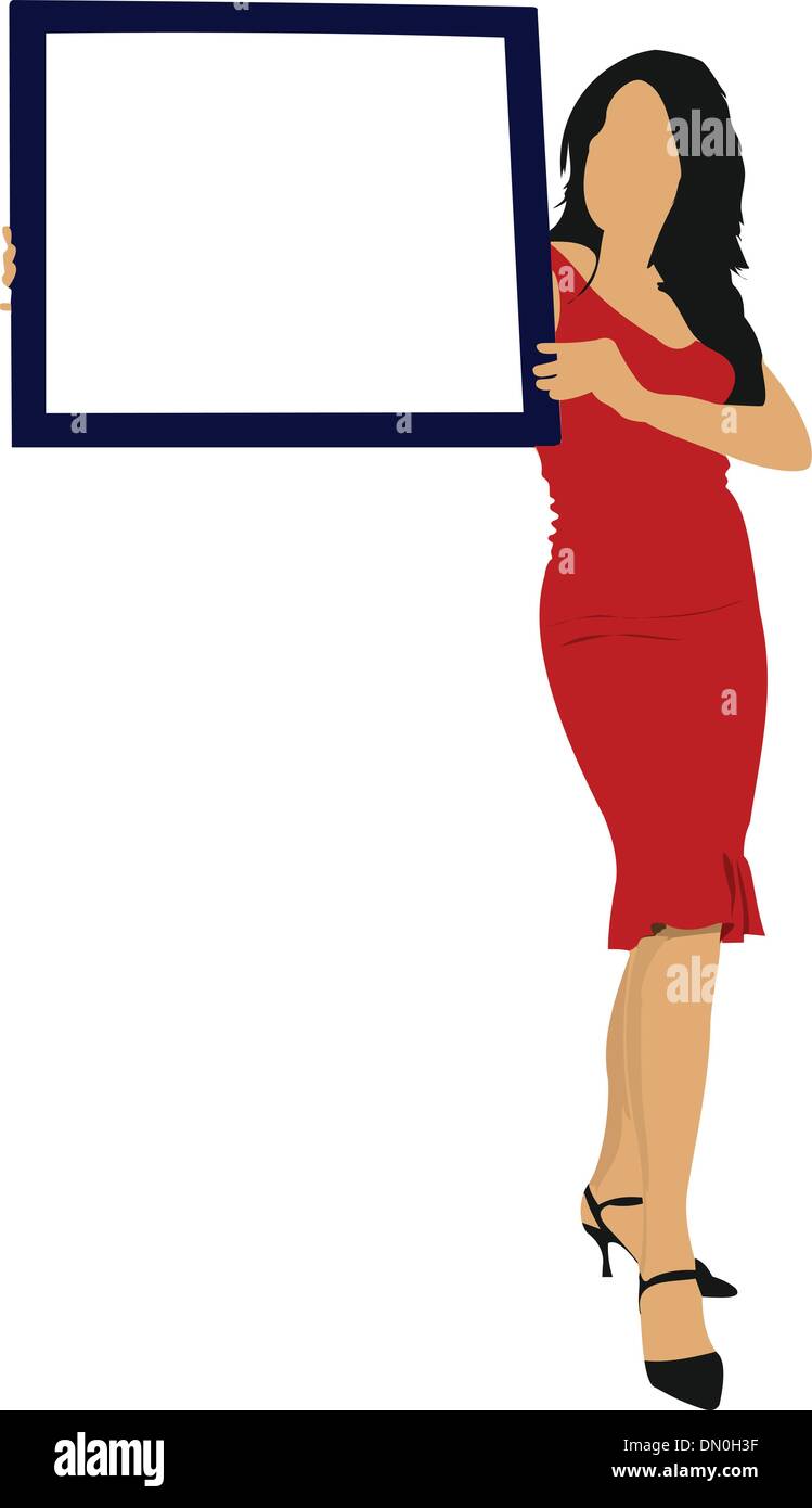 Junge Frau mit Pinnwand. Farbige Vektor-illustration Stock Vektor
