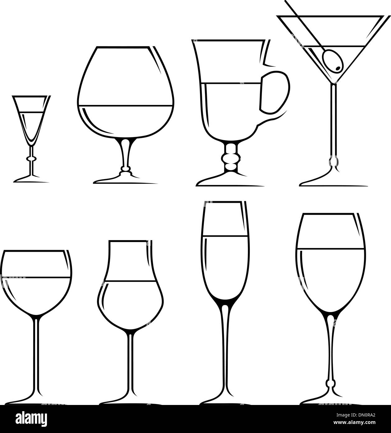 Symbole und Ikonen Gläser für alkoholische Getränke Stock Vektor