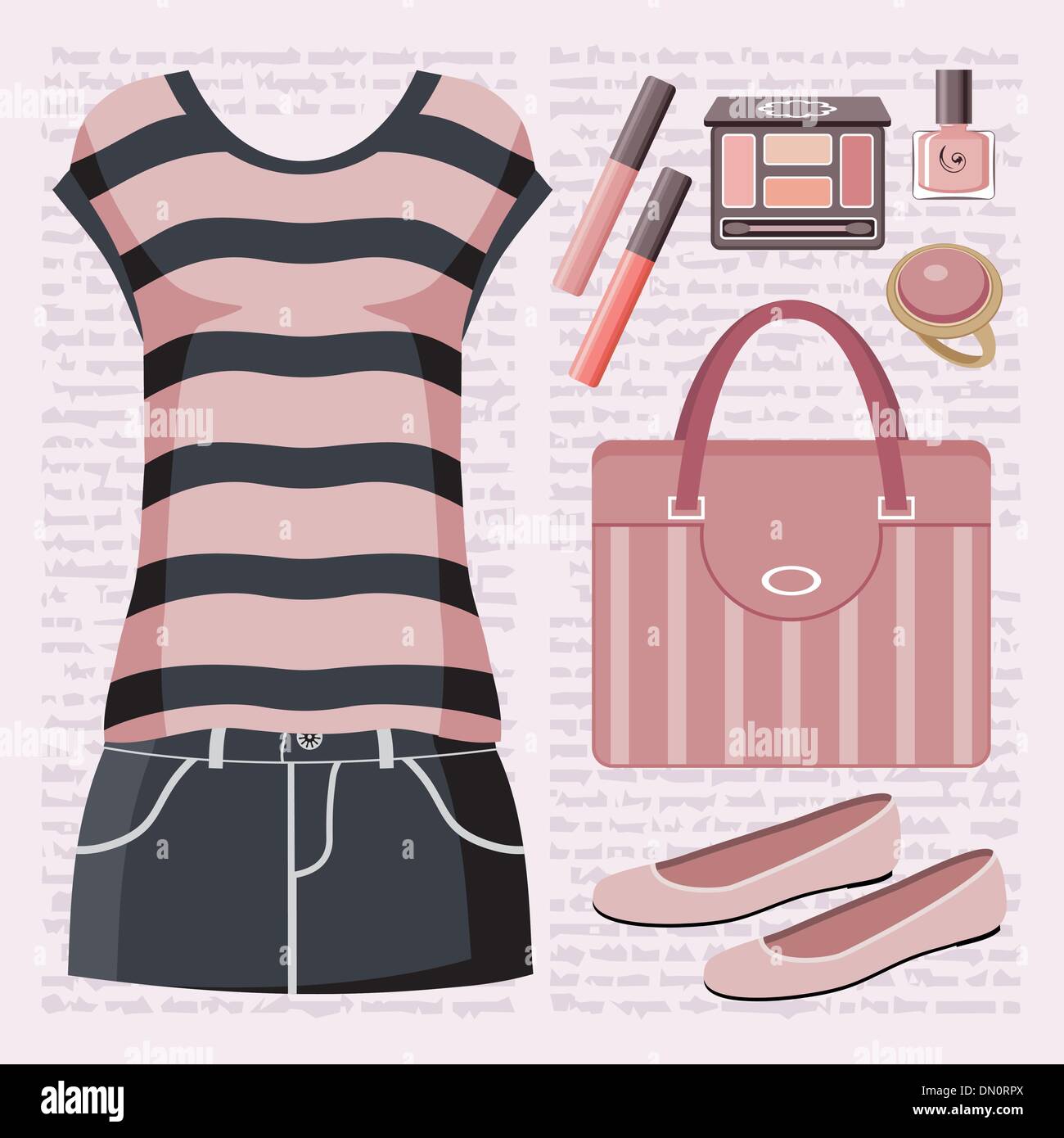 Mode mit einem Oberteil und einem Rock. Stock Vektor