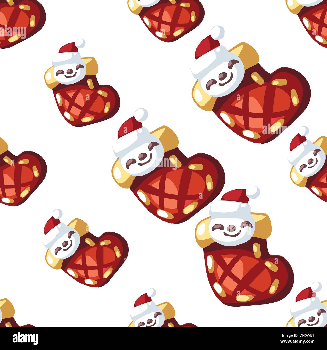 Roter Weihnachts-Strumpf mit Schneemänner auf weißem Hintergrund. Stock Vektor