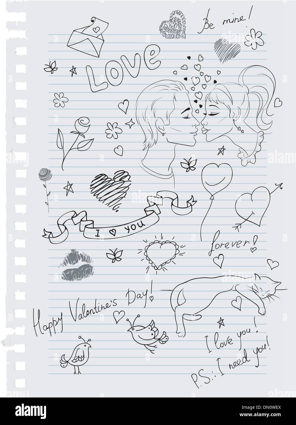 Handgezeichnete Liebe Kritzeleien Stock Vektor