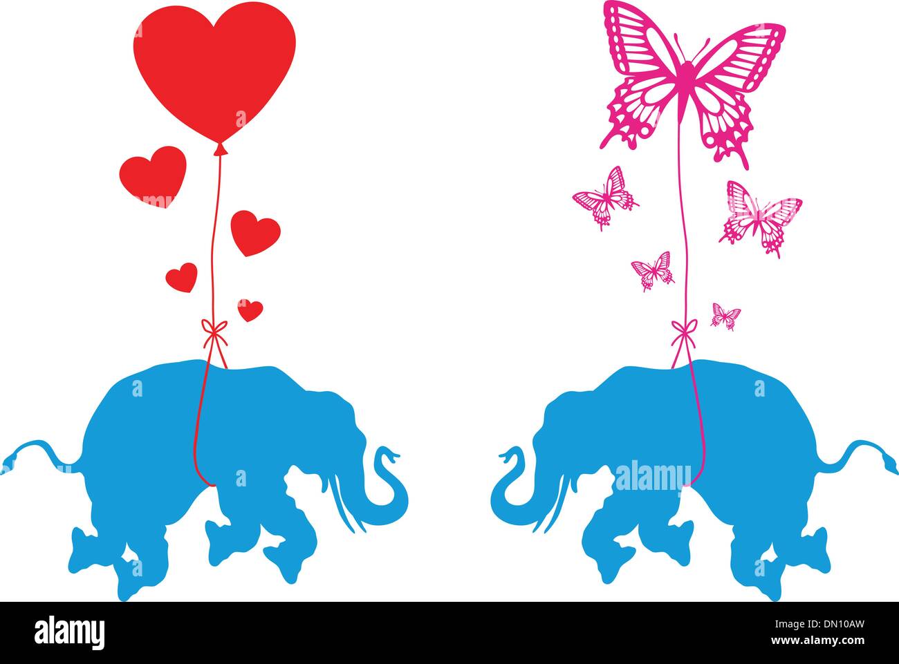Elefant mit Herzen und Schmetterlinge, Vektor Stock Vektor