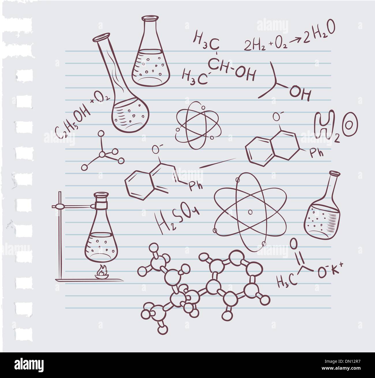 Hand zeichnen Chemie auf Hintergrund Stock Vektor