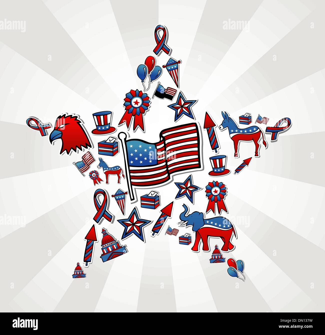 USA Wahlen Symbolsatz in Stern Stock Vektor