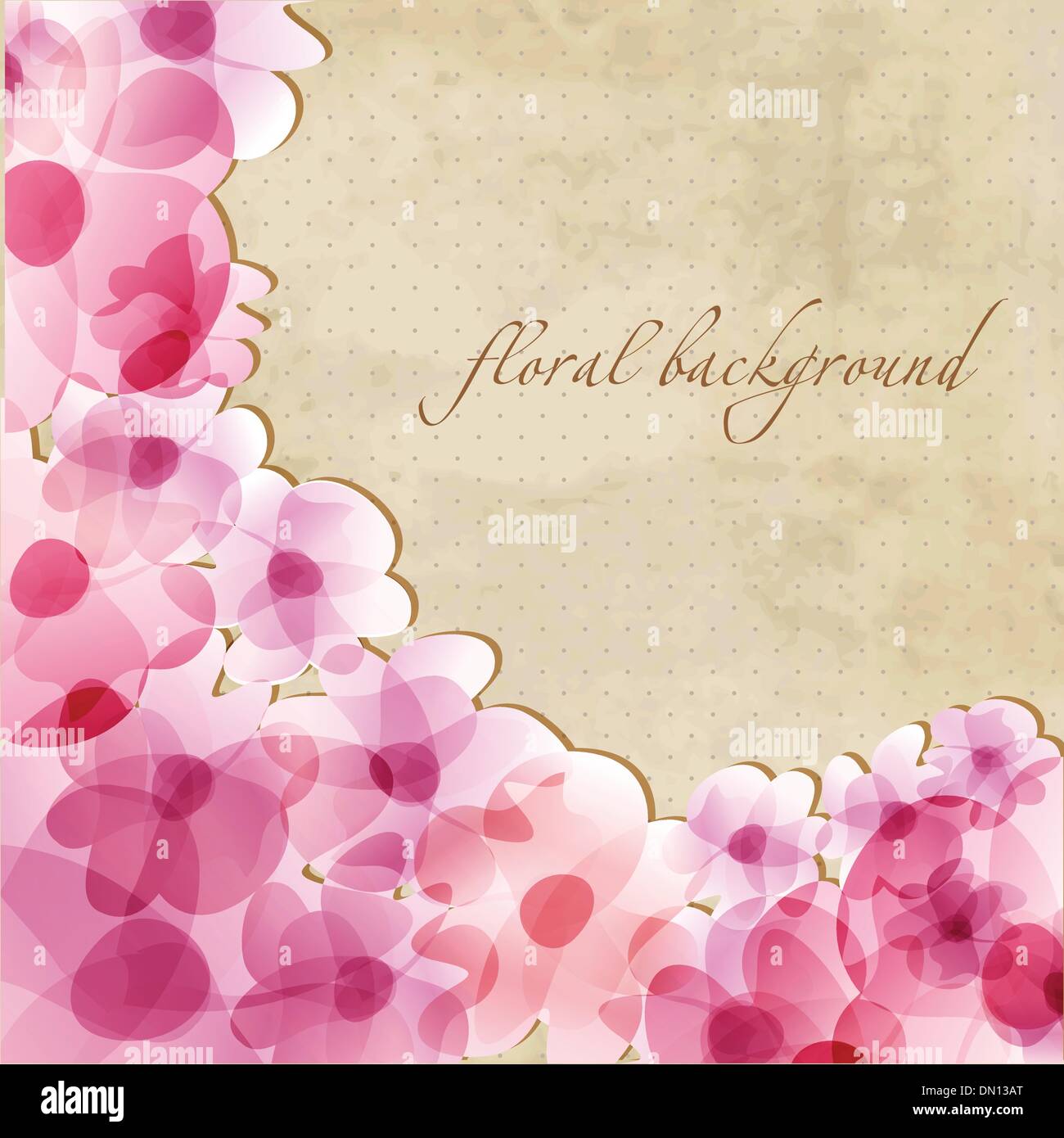 Floral-Karte mit Aquarell rosa Blüten auf Grunge Papierhintergrund Stock Vektor