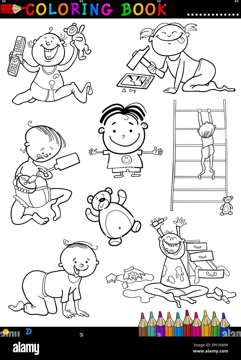 Cartoon Niedlichen Babys Zum Ausmalen Stock Vektorgrafik Alamy