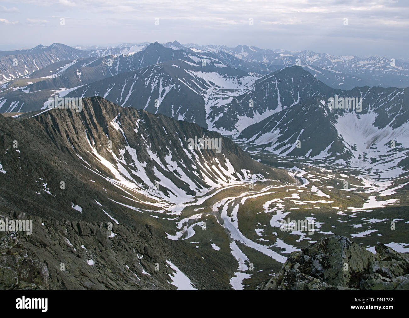 Subpolaren Uralgebirge, Blick vom Berg Narodnaya Stockfoto