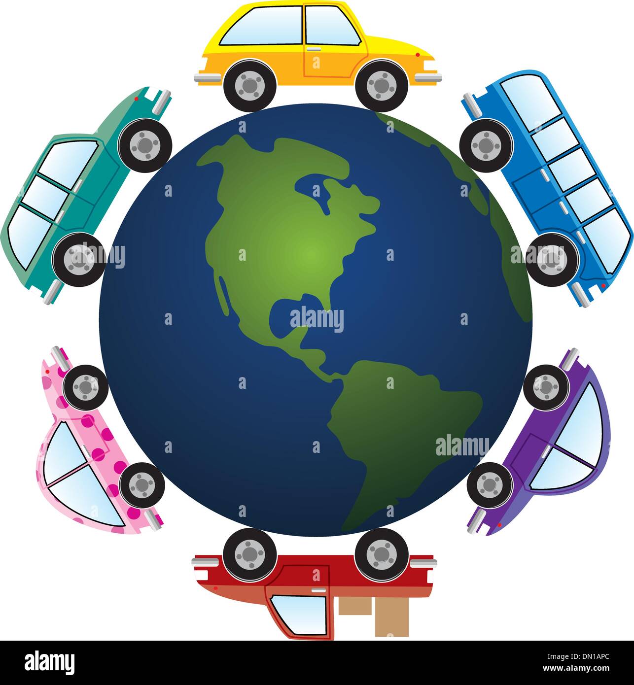 Vektor-Autos rund um die Erdkugel Stock Vektor