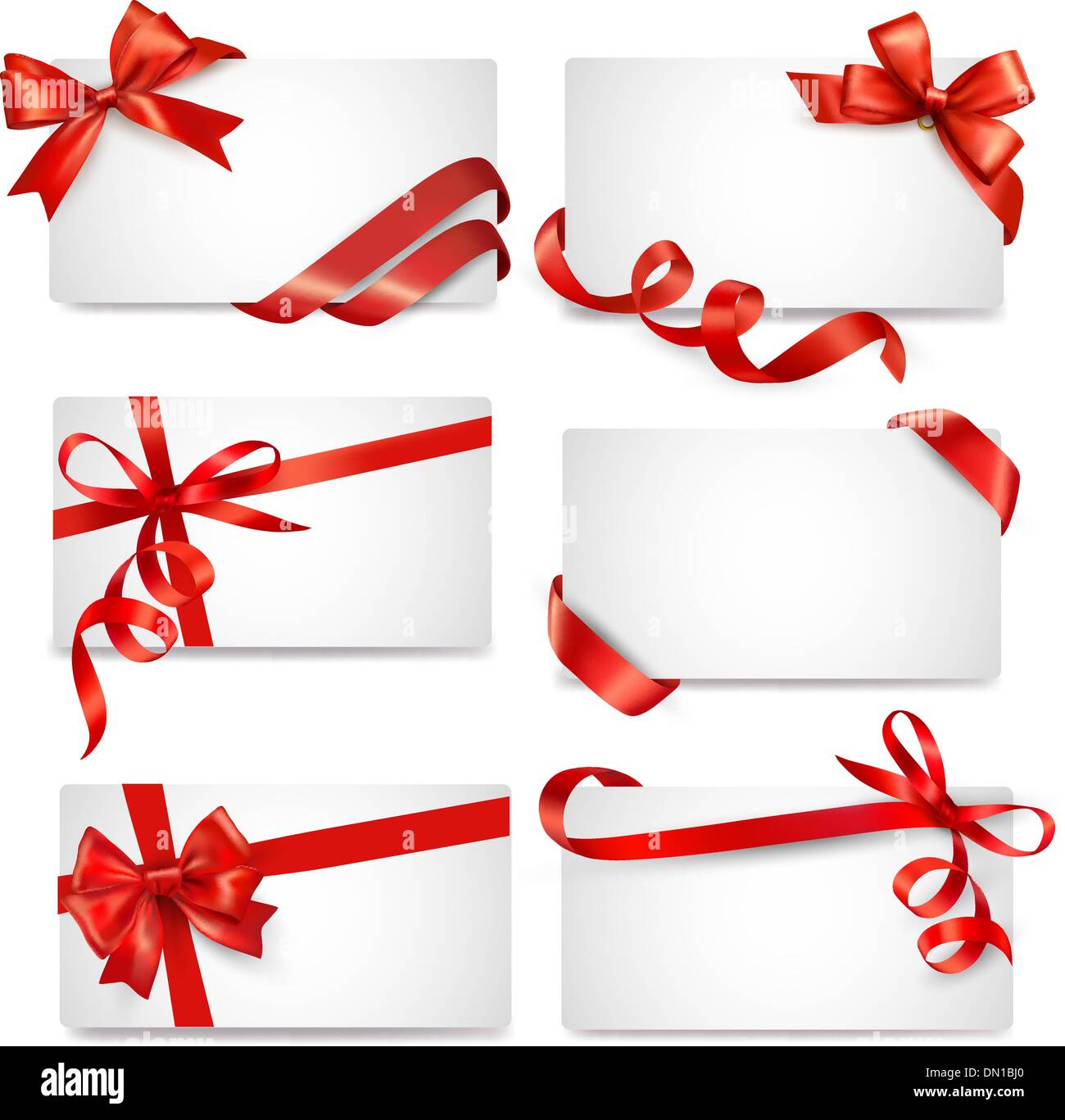 Karte-Notizen mit roten Geschenk-Bögen mit Bändern Vector-Set Stock Vektor